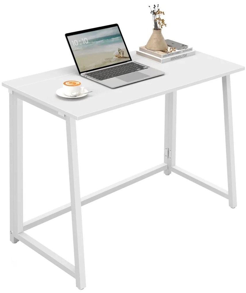 Zestaw do biura – składany stół ZARIMO 80×40 cm, biały + krzesło biurowe AVOLA VELVET jasnoniebieskie