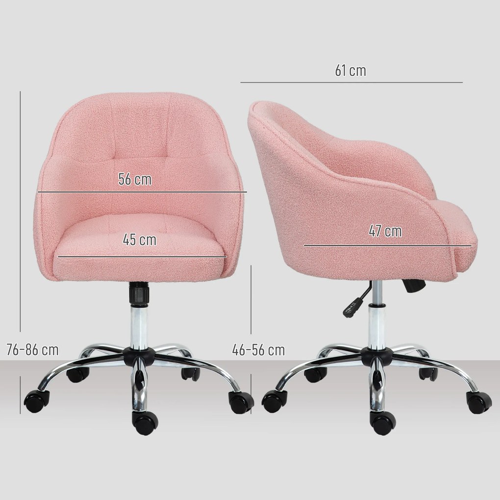 HOMCOM Fotel biurowy, ergonomiczny z funkcją bujania, w wyglądzie futra teddy 56 x 61 x 86 cm Różowy