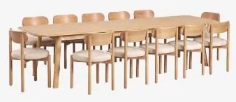 Zestaw Stołu 220-320x95 Cm Rozkładanego Z Drewna Dębowego Treveris Oraz 12 Krzeseł Jadalnianych Z Drewna Dębowego I Tkaniny Chen Roble - Sklum