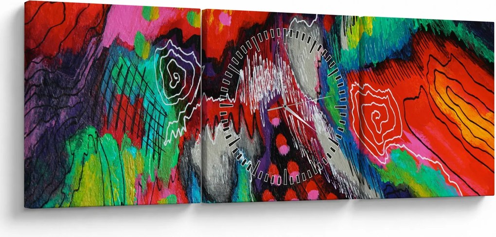 Abstrakcyjny obraz - kolory (z zegarem) (90x30 cm)