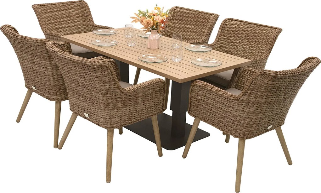 Zestaw ogrodowy rattanowy MALIBU 1+6 (beżowo-brązowy)