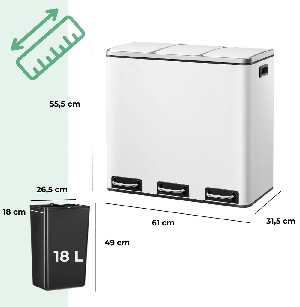 Jurhan Kosz do segregacji odpadów SORT, 54l (3x18l) + worki na śmieci, biała