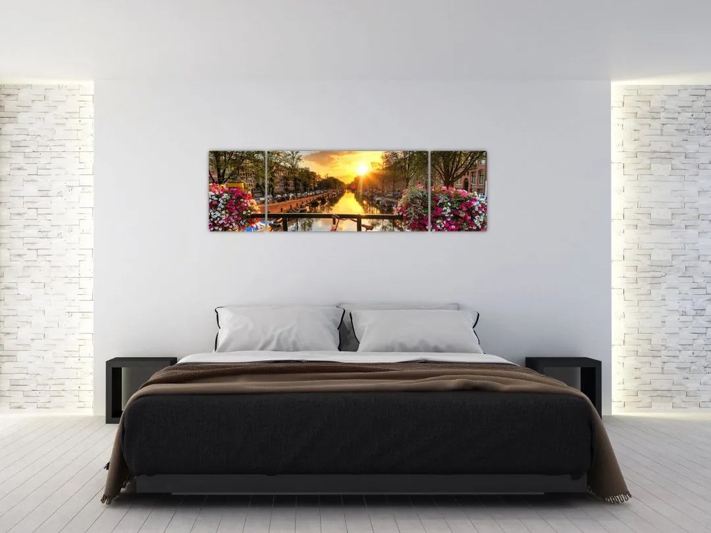 Obraz - Wschód słońca w Amsterdamie (170x50 cm)
