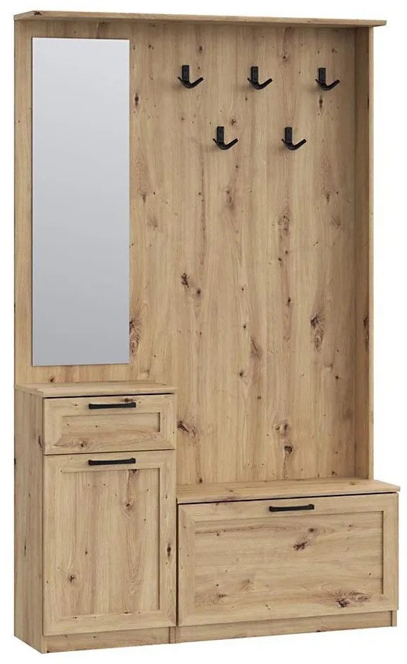 Meblościanka do przedpokoju z lustrem KAVI, dąb artisan