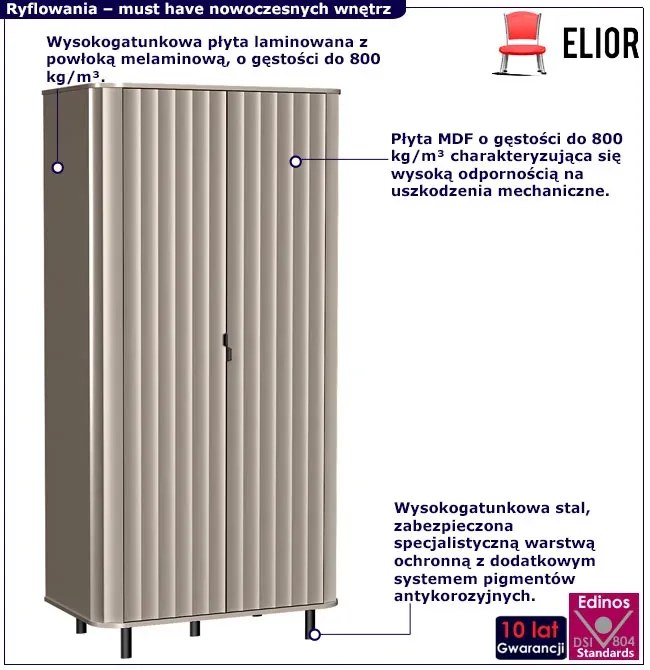 Ryflowana szafa z drążkiem i półkami glina G7-E99