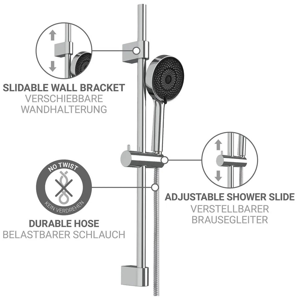 Zestaw prysznicowy ze stali nierdzewnej w kolorze srebra ze słuchawką prysznicową/z drążkiem z suwakiem 70 cm Softwater – Wenko