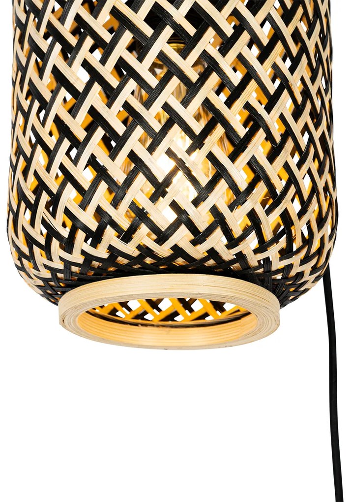 Orientalna lampa wisząca bambusowa z czarnym wykończeniem 3-światłowa - YvonneKolonialny Oswietlenie wewnetrzne