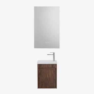 Zestaw Wiszących Mebli Łazienkowych Zintegrowany Z Umywalką Narek Ciemna Czerń & Prostokątny Led I - Sklum