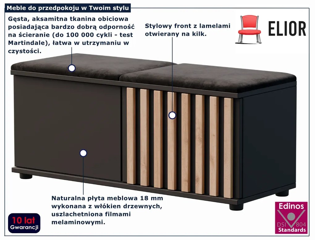Czarna lamelowa szafka na buty do przedpokoju G7-D93