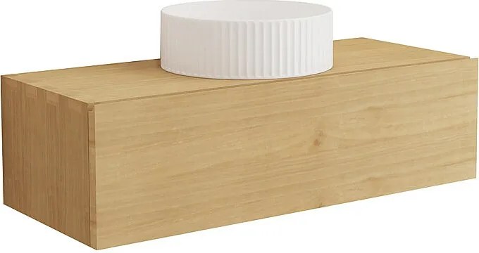 Wisząca szafka łazienkowa z drewna mindi z ceramiczną, żłobioną umywalką nablatową - 95 cm - TIDORE