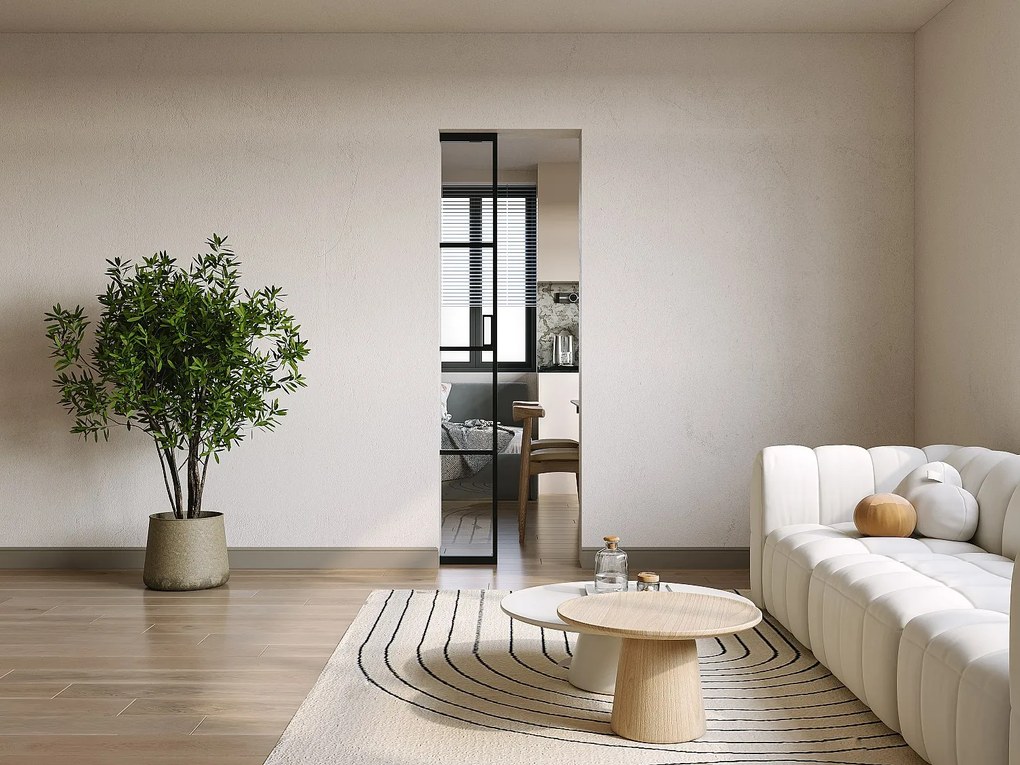 Drzwi przesuwne chowane w ścianie z aluminium i szkła hartowanego - wys. 205 x szer. 73 cm - WILDEN II