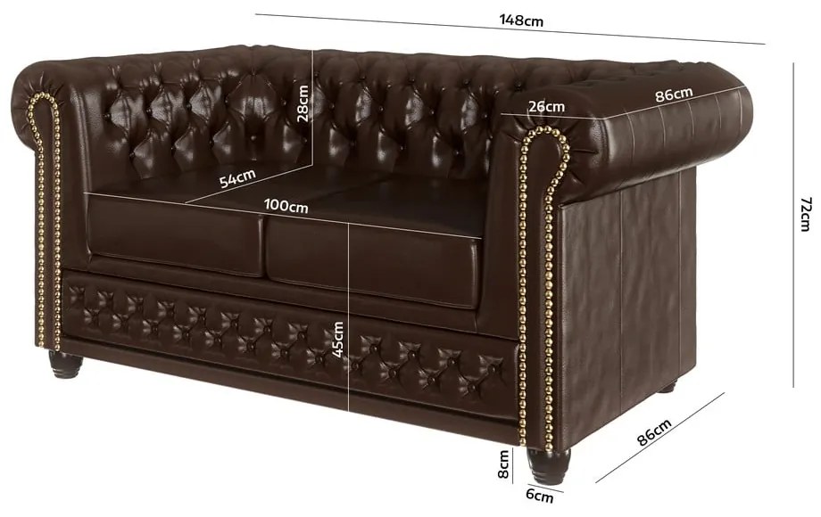 Ciemnobrązowa rozkładana sofa z imitacji skóry 148 cm York – Ropez