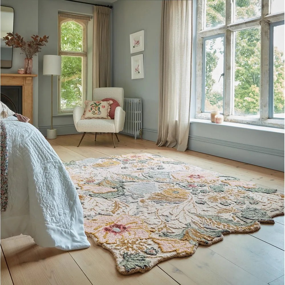 Jasnoróżowy wełniany dywan tkany ręcznie 120x170 cm Daphne Shaped Floral – Flair Rugs