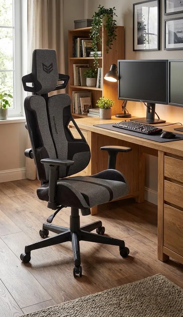 Popielato-czarny fotel gamingowy z regulacją siedziska P6-W62