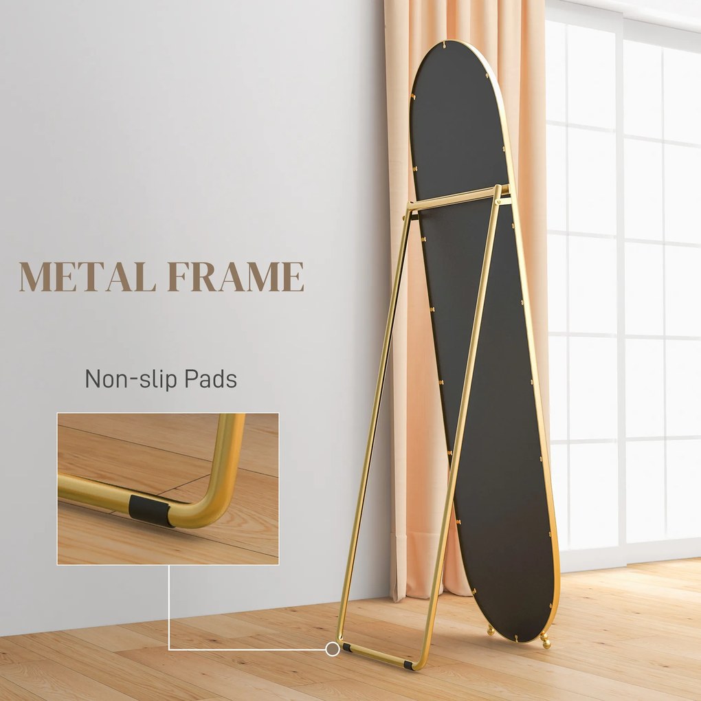 HOMCOM Owalne Lustro Pełnej Długości - Metalowa Złota Rama, 40x160cm - Wolnostojące lub Na Ścianę
