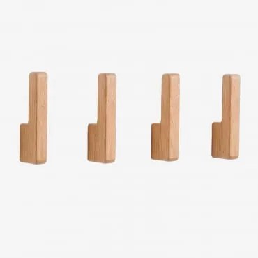 Zestaw 4 Drewnianych Wieszaków Ściennych Zanter Drewno Mango - Sklum