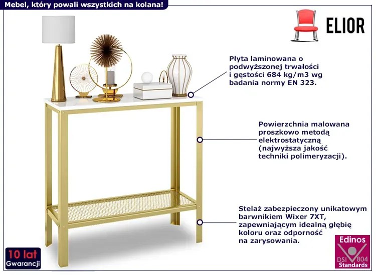 Nowoczesna konsola z półką złoty + biały połysk - Erid 3X