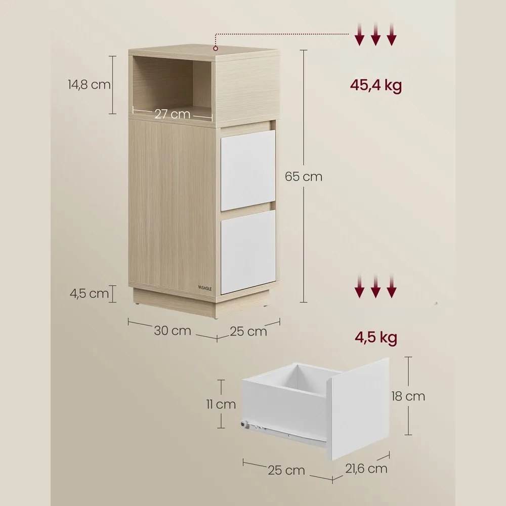 Szafka nocna ROBIN, 30x25x65cm, biała/beżowa Vasagle