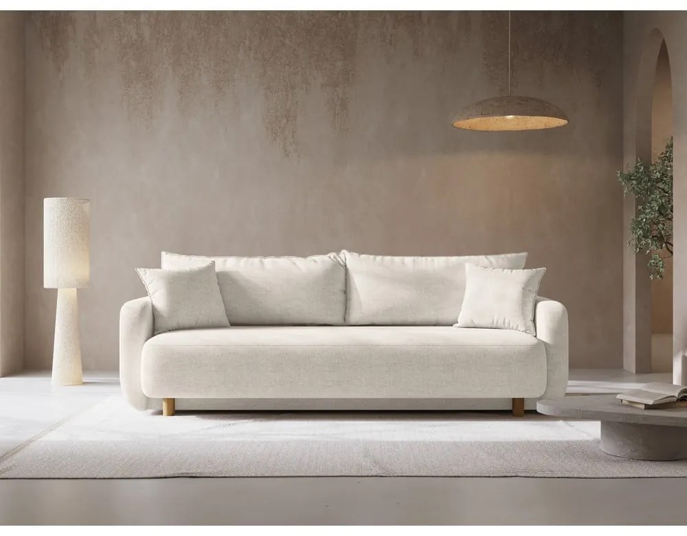 Kremowa rozkładana sofa ze schowkiem 231 cm Elen – Micadoni