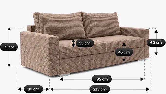 Sofa z Funkcją Spania DRAVOS Ciemnobeżowa Sztruksowa Japandi