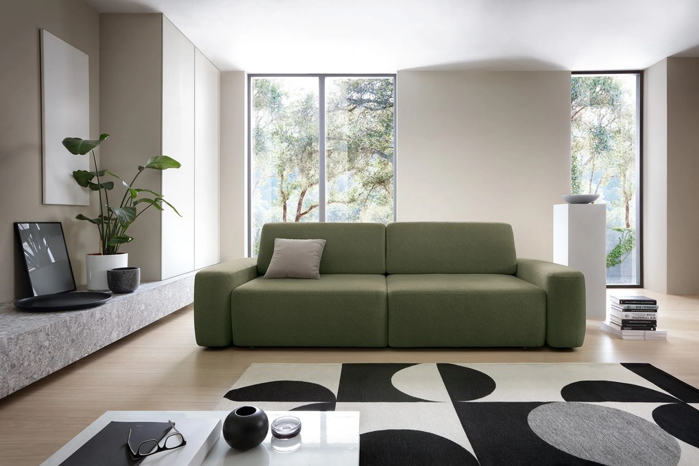 Masseno Sofa VEO z funkcją spania i pojemnikiem na pościel, Rozkładana sofa - Zielony, RAVEN 78