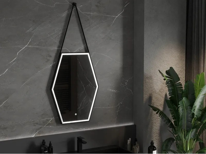 Mexen Orla lustro łazienkowe podświetlane 60 x 80 cm, LED 6000K, antypara, rama czarna - 9815-060-080-611-70