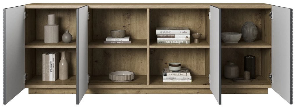 Komoda Asha 200 cm czterodrzwiowa - artisan / rivier stone mat