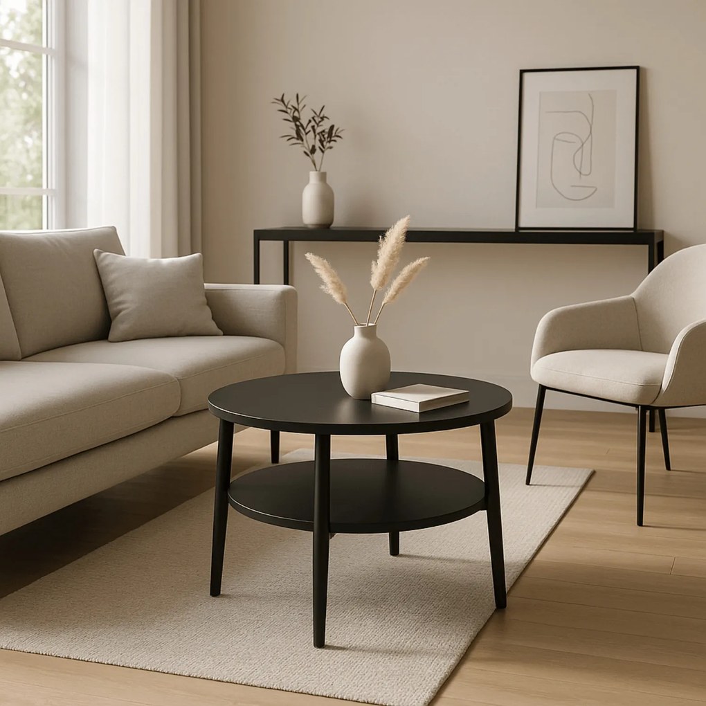 Stolik Kawowy Okrągły PAULO 60 cm Czarny Nowoczesny Loft