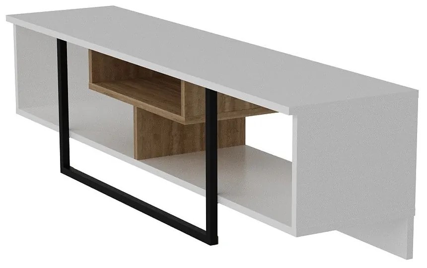 Biała szafka pod TV w dekorze dębu 149x40 cm Asal – Kalune Design