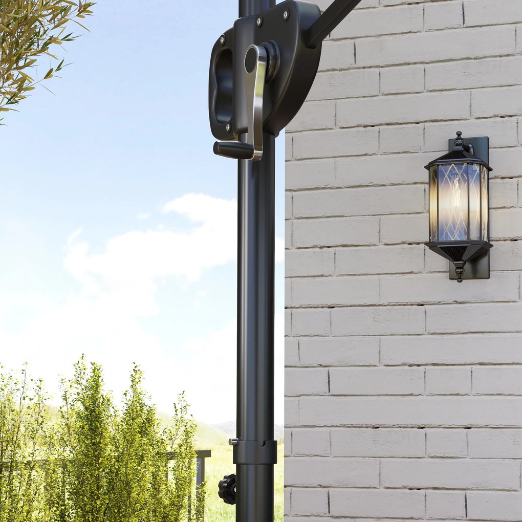 Outsunny Parasol boczny 247 x 247 cm regulowany z podwójnym dachem, korbą i podstawą, wodoodporny, ciemnoszary | Aosom PL