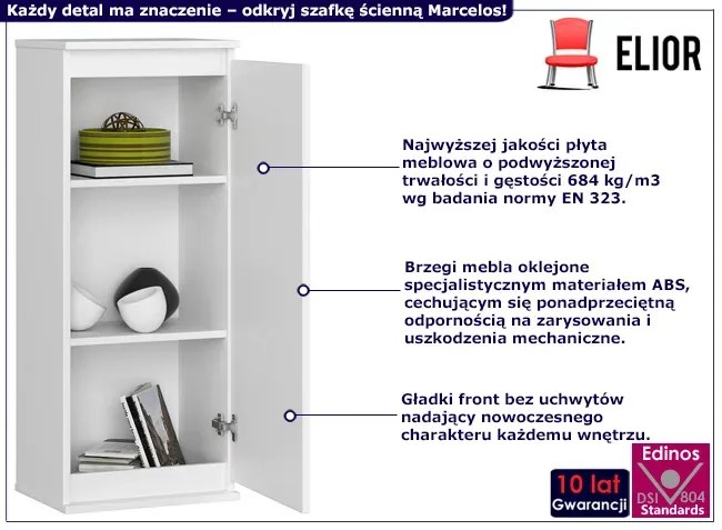 Biała wisząca szafka z gładkim frontem - Asteria