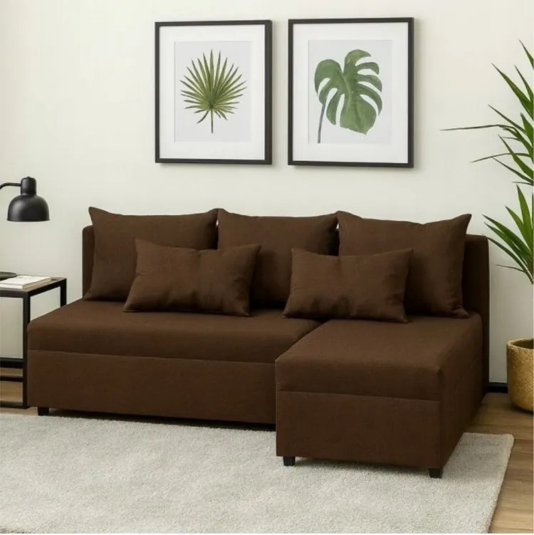 Wolnostojący narożnik wypoczynkowy L z funkcją spania - FELIX, brązowy - Sawana 26, prawy