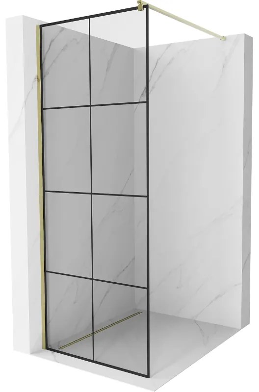 Mexen Kioto ścianka prysznicowa Walk-in 70 x 200 cm, czarny wzór 8 mm, złota - 800-070-101-50-77