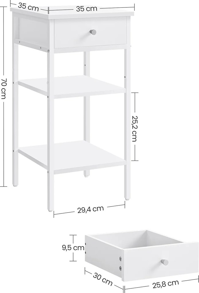 Stolik Boczny Szafka Nocna z Szufladą Biała - LET502B14