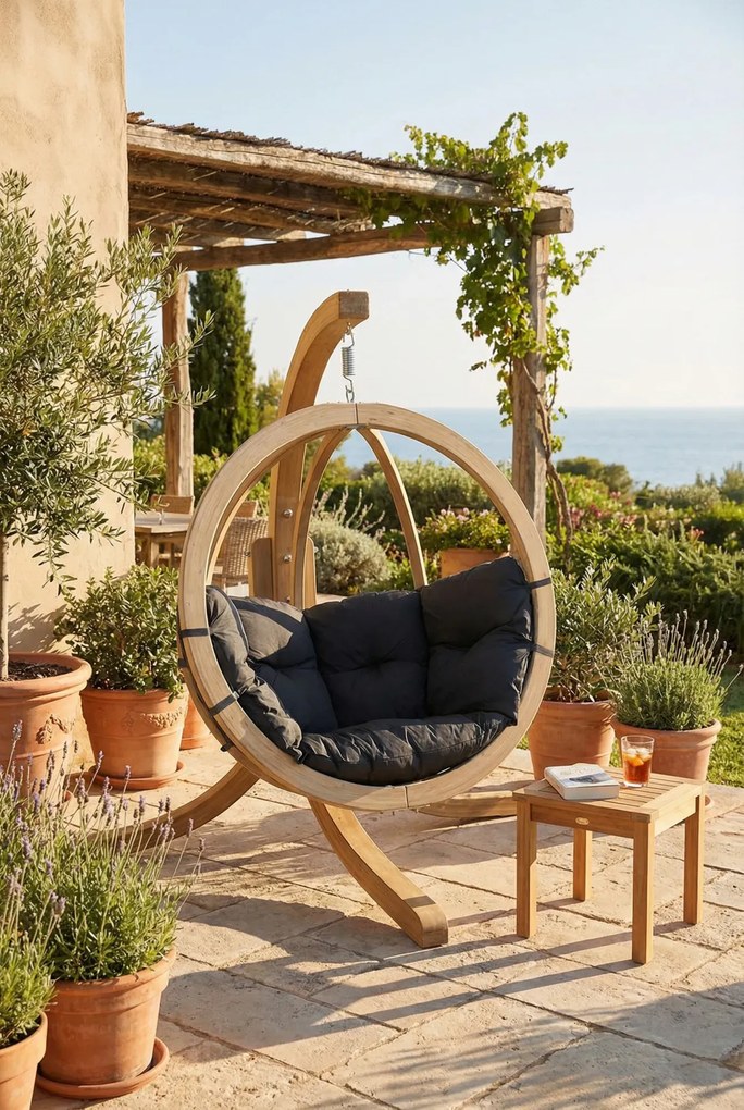 Grafitowy fotel wiszący ogrodowy M7-W08