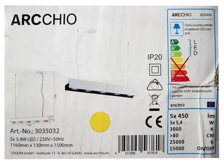 Arcchio - LED Żyrandol ściemnialny na lince OLINKA 5xLED/5,4W/230V