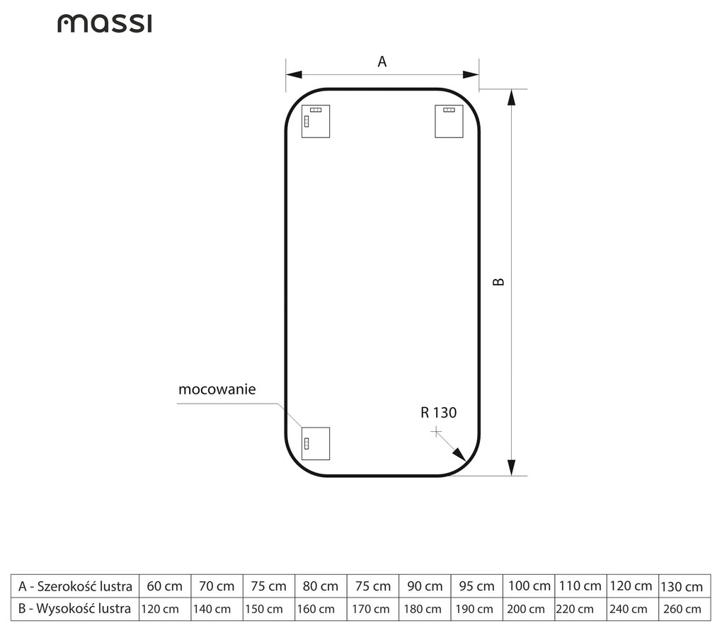 Lustro prostokątne bez ramy oszlifowane obracalne z podświetleniem ROUND Classic LED | Różne rozmiary | Różne kolory szkła : Kolor tafli szkła - Srebrny, Rozmiar - 100 x 200 cm