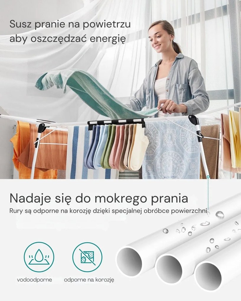 Suszarka na pranie BREEZE, 56,5x173x96,5cm, biała SongmicsHome