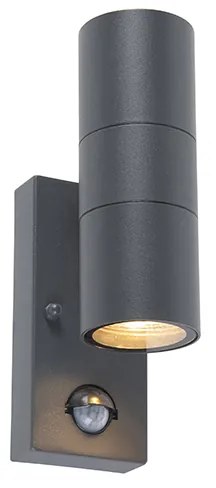 Zewnetrzna Lampa ścienna zewnętrzna antracytowa z czujnikiem ruchu 2-światła IP44 - Duo Nowoczesny Oswietlenie zewnetrzne