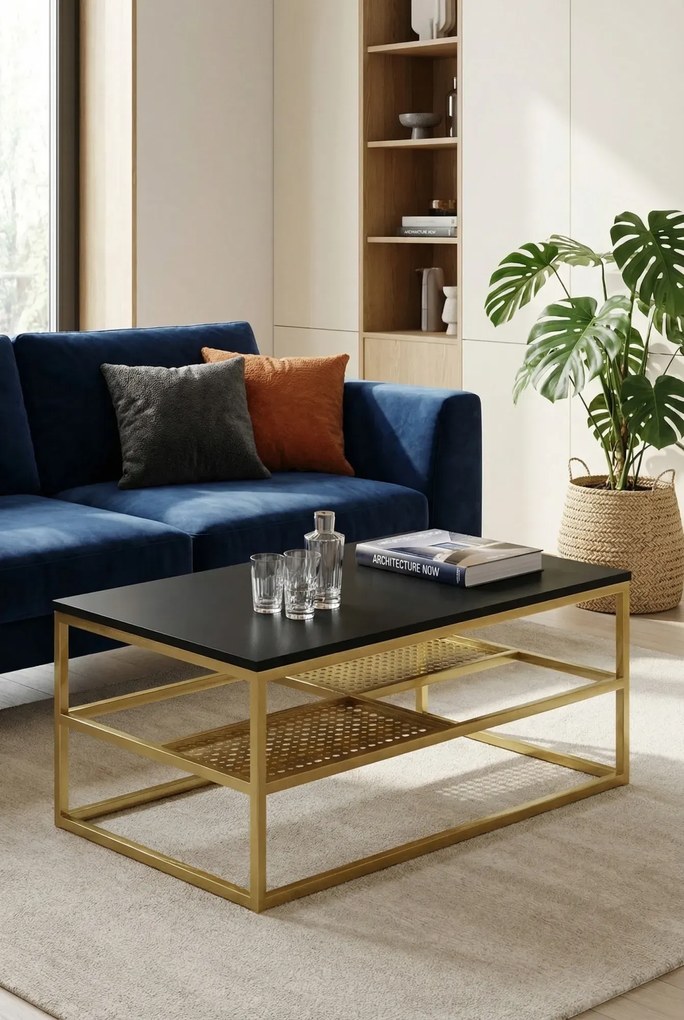 Prostokątna ława w stylu glamour czarny + złoty S6-E31