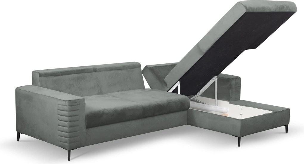 Masseno Narożnik GRIFO z funkcją spania i pojemnikiem na pościel Narozniki L, Rozkładana sofa - Szary, VELLUTO GREY 16