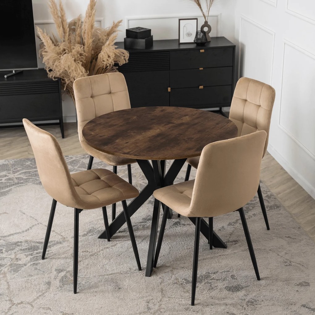 Stół Okrągły LAUREN 90 cm Dąb Rustykalny/Czarny Loft Nowoczesny