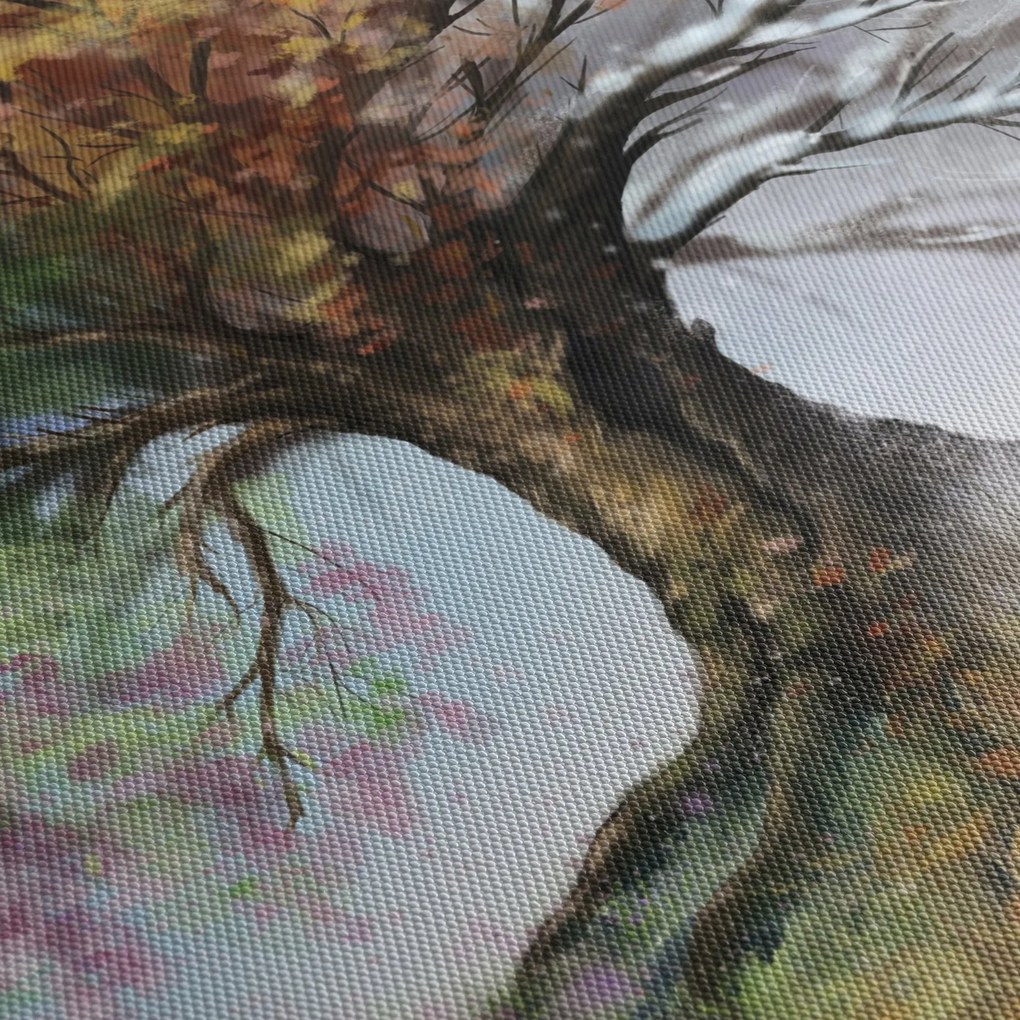 Obraz - Drzewo czterech pór roku (z zegarem) (90x30 cm)