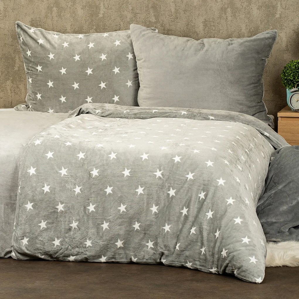 4Home Pościel mikroflanela Stars grey, 140 x 200 cm, 70 x 90 cm