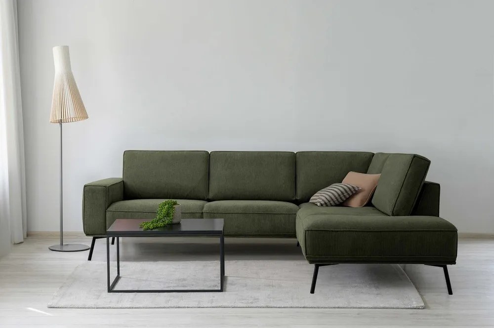 Ciemnozielony narożnik z tkaniny szenilowej (prawostronny/w kształcie litery L) Amsterdam – Scandic