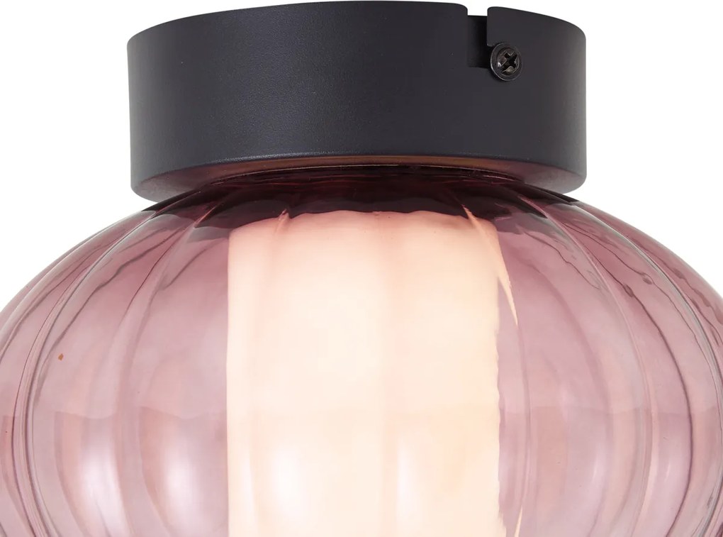 Designerska lampa sufitowa czarna 18 cm z fioletowym szkłem, z wbudowaną diodą LED i 3-stopniowym ściemnianiem - Margherite