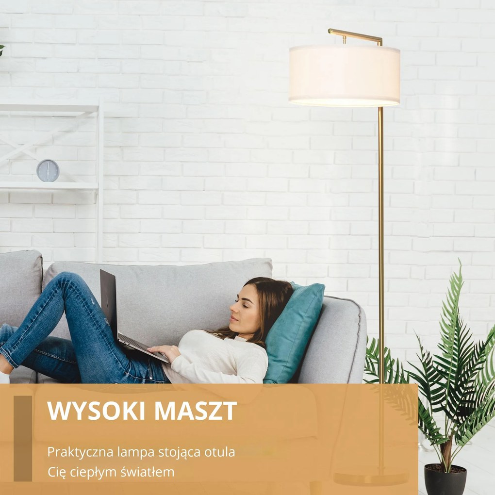 Lampa podłogowa Lampa stojąca oprawka E27 do salonu metal stal len | Aosom.pl