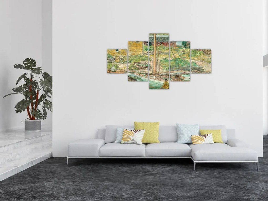Obraz - Childe Hassam, Oyster Sloop, Cos Cob, reprodukcje (125x70 cm)