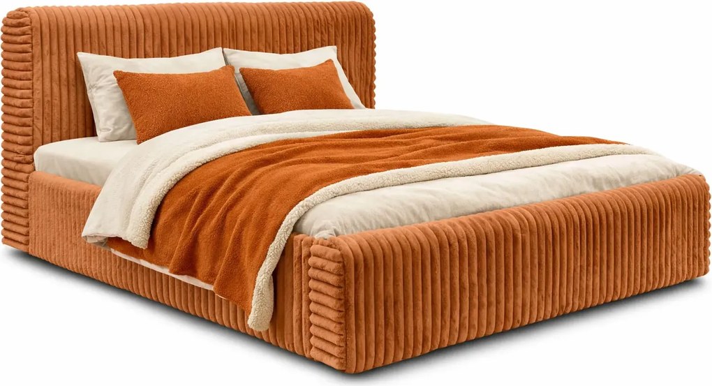 Rudobrązowe łóżko tapicerowane z zagłówkiem A1-K39