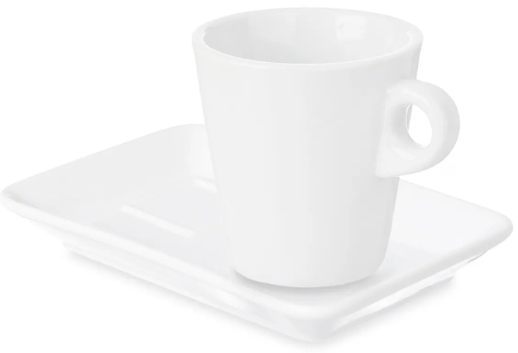 Zestaw porcelanowych filiżanek do kawy z prostokątnym spodkiem, biały, 6 sztuk, 180 ml
